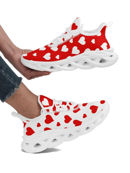 Red & White Heart Print Sneakers