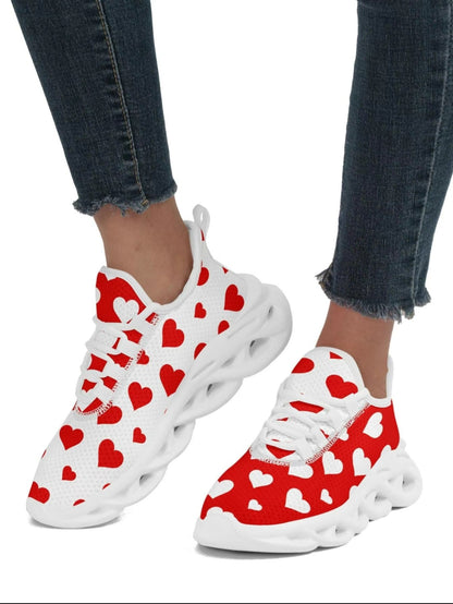 Red & White Heart Print Sneakers