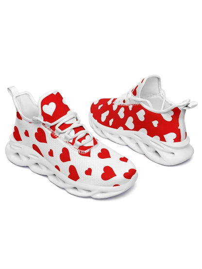 Red & White Heart Print Sneakers