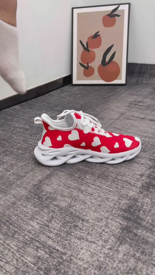 Red & White Heart Print Sneakers